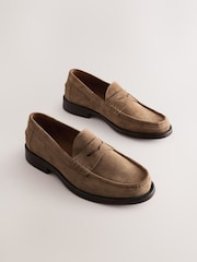 Stone Standard Fit Suede Penny Loafers - Image 3 of 7