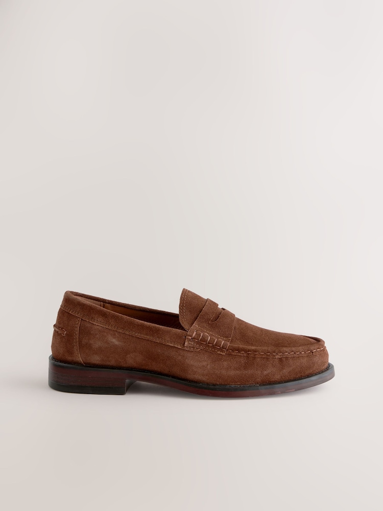 Tan Brown Standard Fit Suede Penny Loafers - Image 3 of 6