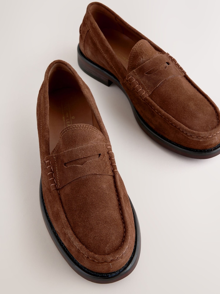 Tan Brown Standard Fit Suede Penny Loafers - Image 4 of 6