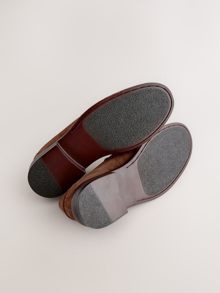Tan Brown Standard Fit Suede Penny Loafers - Image 5 of 6