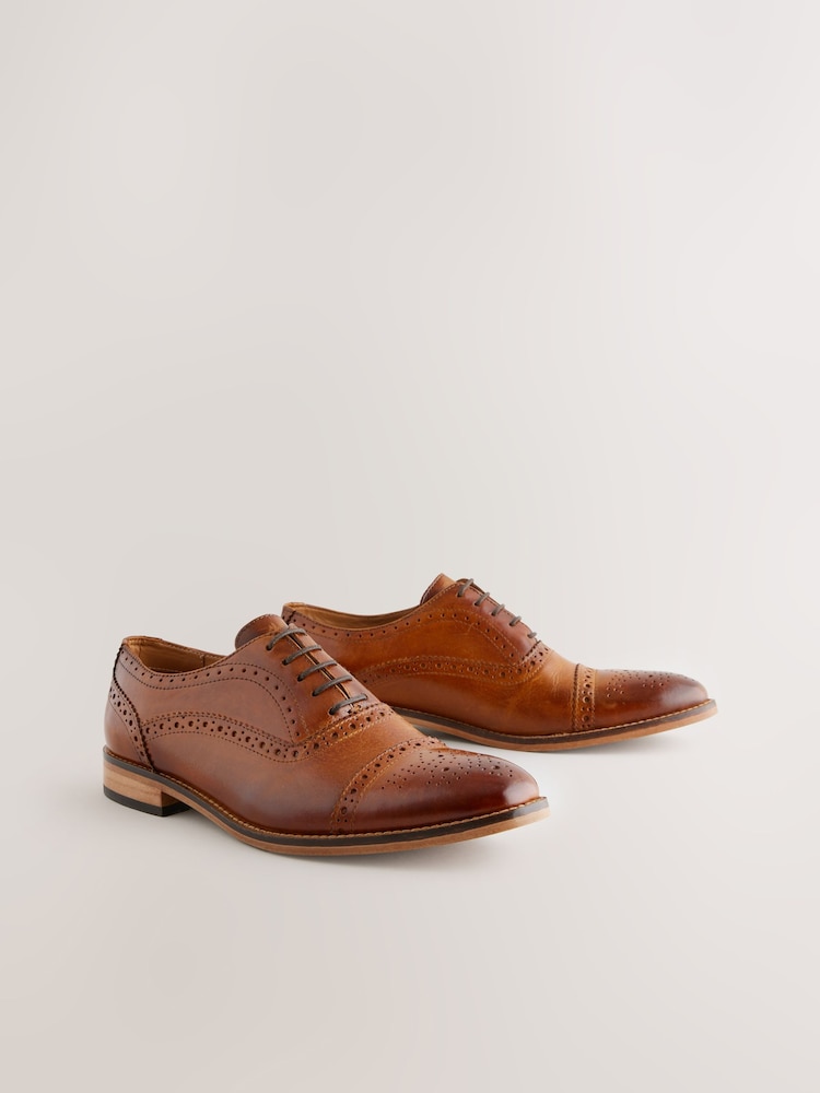 Tan Brown Leather Oxford Toecap Brogues Shoes - Image 2 of 6