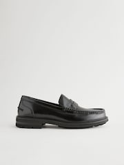 Black Leather Cleated Sole Penny Loafers - Image 2 of 6