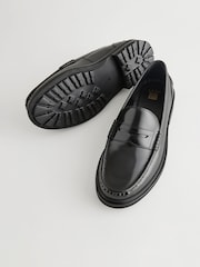 Black Leather Cleated Sole Penny Loafers - Image 3 of 6