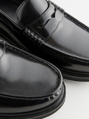 Black Leather Cleated Sole Penny Loafers - Image 4 of 6
