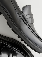 Black Leather Cleated Sole Penny Loafers - Image 5 of 6