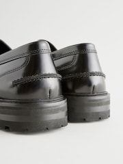 Black Leather Cleated Sole Penny Loafers - Image 6 of 6