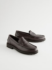 חום - Leather Cleated Sole Penny Loafers - תמונה 1 מתוך 6