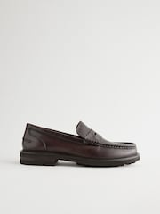 חום - Leather Cleated Sole Penny Loafers - תמונה 2 מתוך 6
