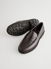 חום - Leather Cleated Sole Penny Loafers - תמונה 3 מתוך 6