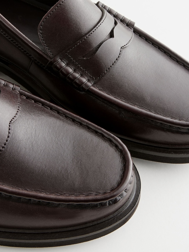 Brown Leather Cleated Sole Penny Loafers - Image 4 of 6