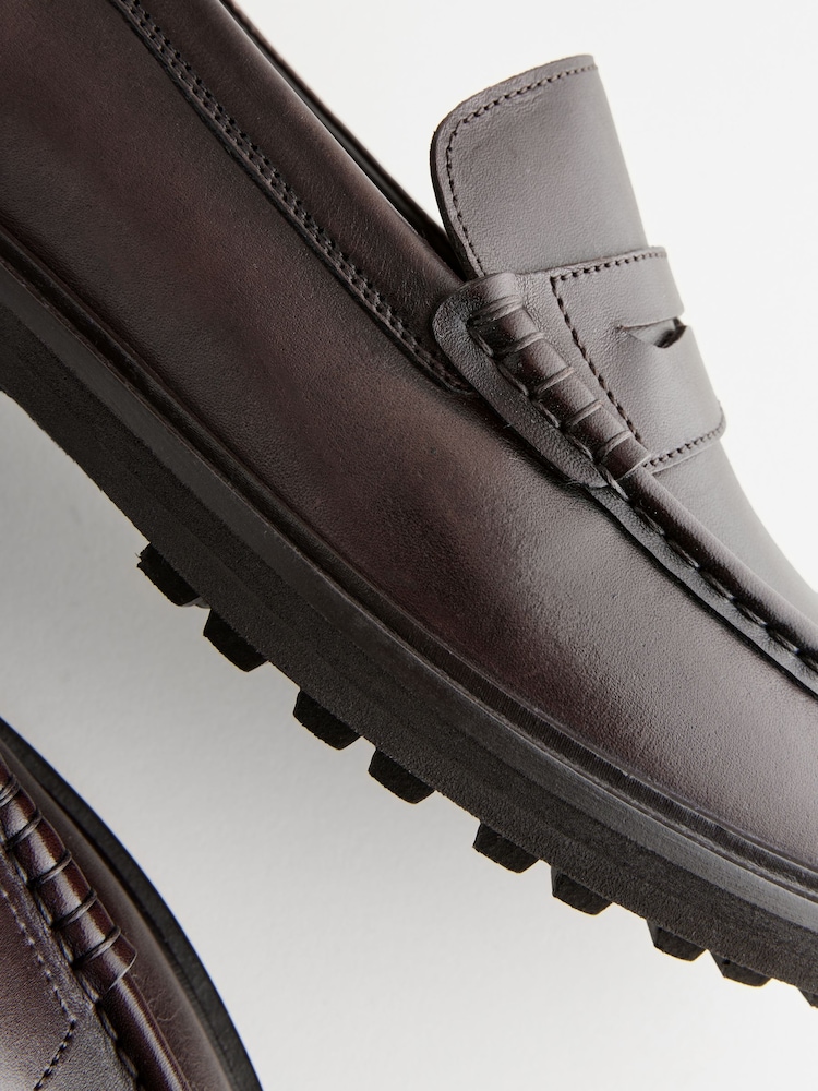 Brown Leather Cleated Sole Penny Loafers - Image 5 of 6