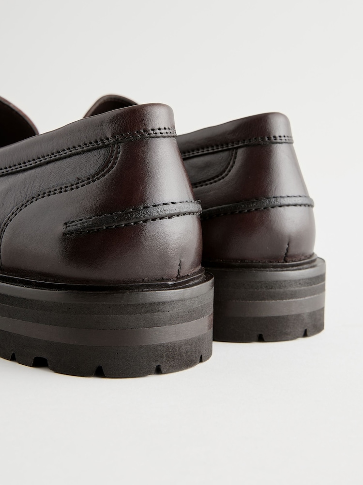חום - Leather Cleated Sole Penny Loafers - תמונה 6 מתוך 6
