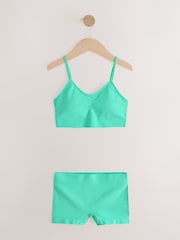 Teal Blue Seamfree Crop Tops And Shorts 2 Pack Set (7-16yrs) - Image 1 of 5
