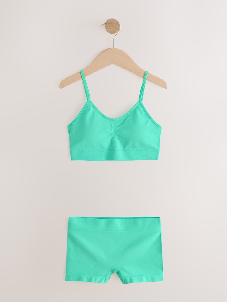 Teal Blue Seamfree Crop Tops And Shorts 2 Pack Set (7-16yrs) - Image 1 of 5