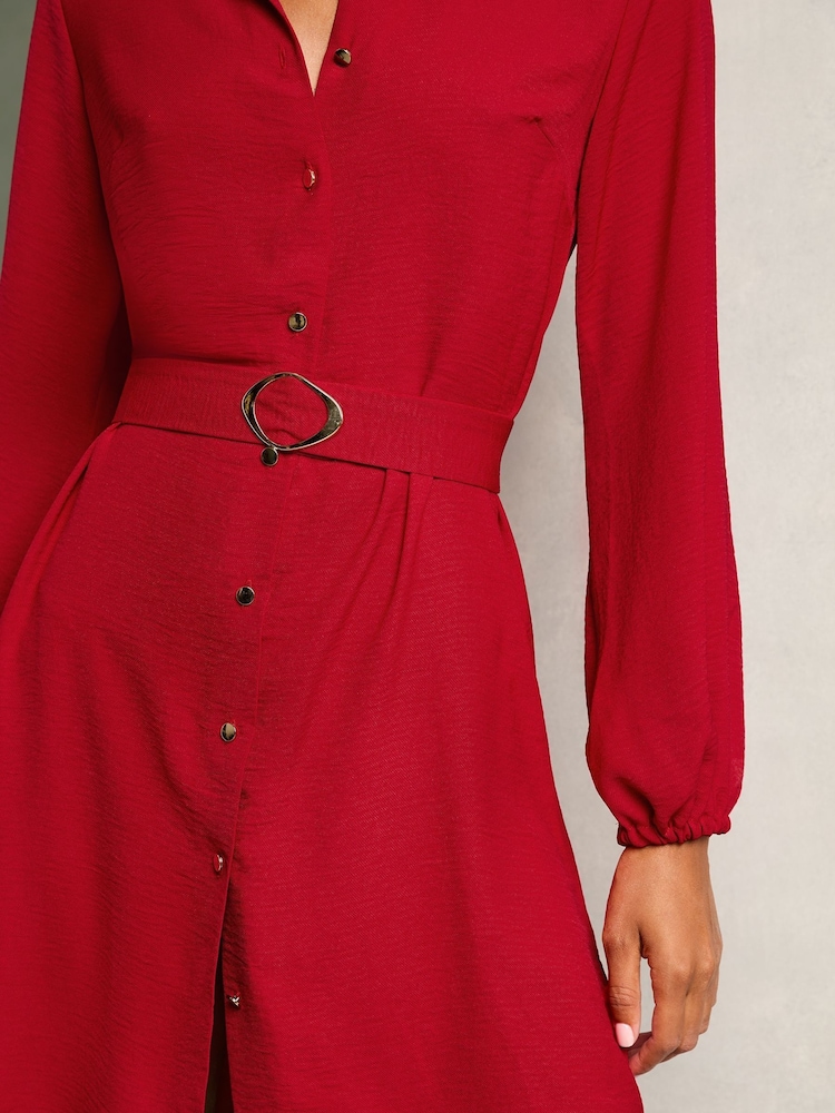 Lipsy Red Woven Belted Button Through Mini Shirt Dress - Image 2 of 4 Lipsy Red Woven Belted Button Through Mini Shirt Dress - Image 2 of 4
