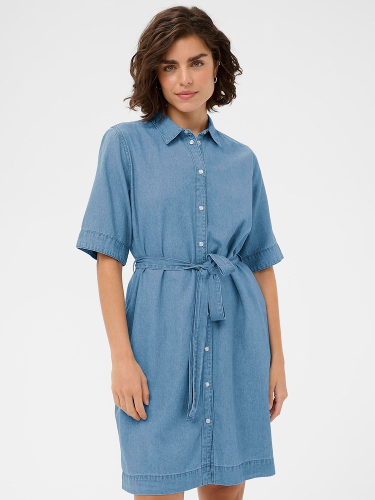 Kaffe Blue KAjade Tie-Waist Denim Shirt Dress - Image 1 of 6 Kaffe Blue KAjade Tie-Waist Denim Shirt Dress - Image 1 of 6