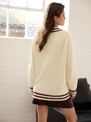 White/Ecru V-Neck Cricket Jumper With Cotton - Image 4 of 7