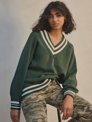 Green V-Neck Cricket Jumper With Cotton - Image 2 of 7