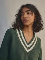 Green V-Neck Cricket Jumper With Cotton - Image 4 of 7