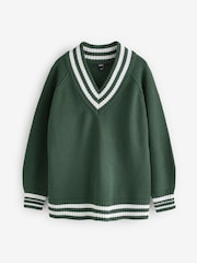 Green V-Neck Cricket Jumper With Cotton - Image 6 of 7