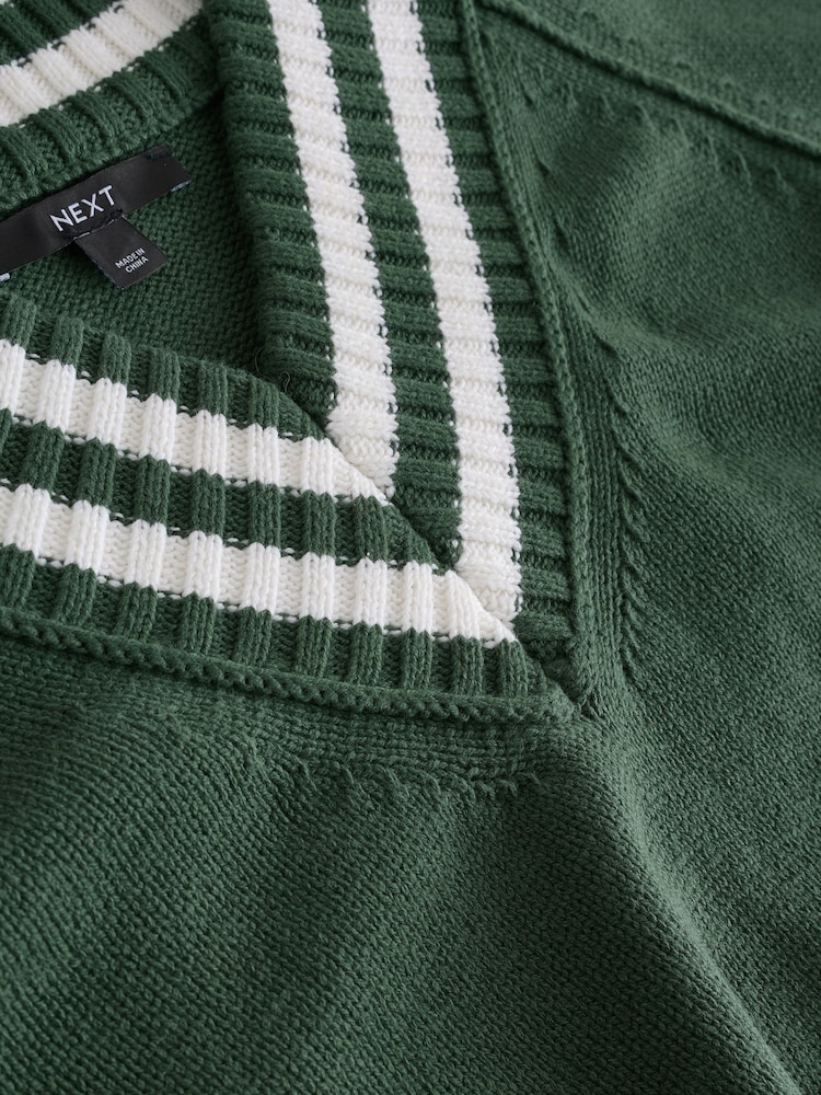 Green V-Neck Cricket Jumper With Cotton - Image 7 of 7