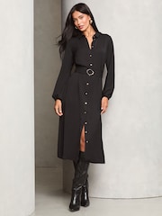 Negro - Vestido camisero a media pierna abotonado con cinturón de Lipsy - Imagen 1 de 4