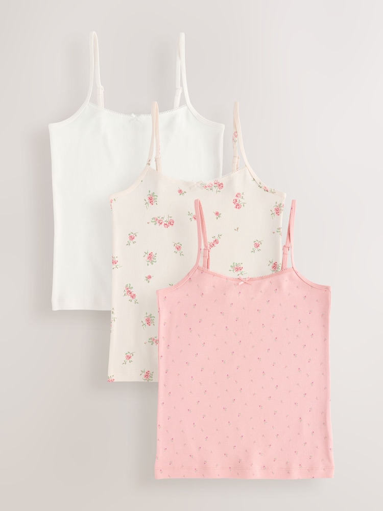 Pink Strappy Printed Cami Vests 3 Pack (1.5-16yrs) - Image 1 of 4