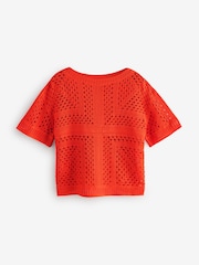 Red Bright Short Sleeve Crochet Crew Neck T-Shirt - Image 6 of 8