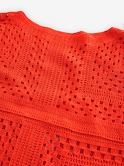 Red Bright Short Sleeve Crochet Crew Neck T-Shirt - Image 7 of 8