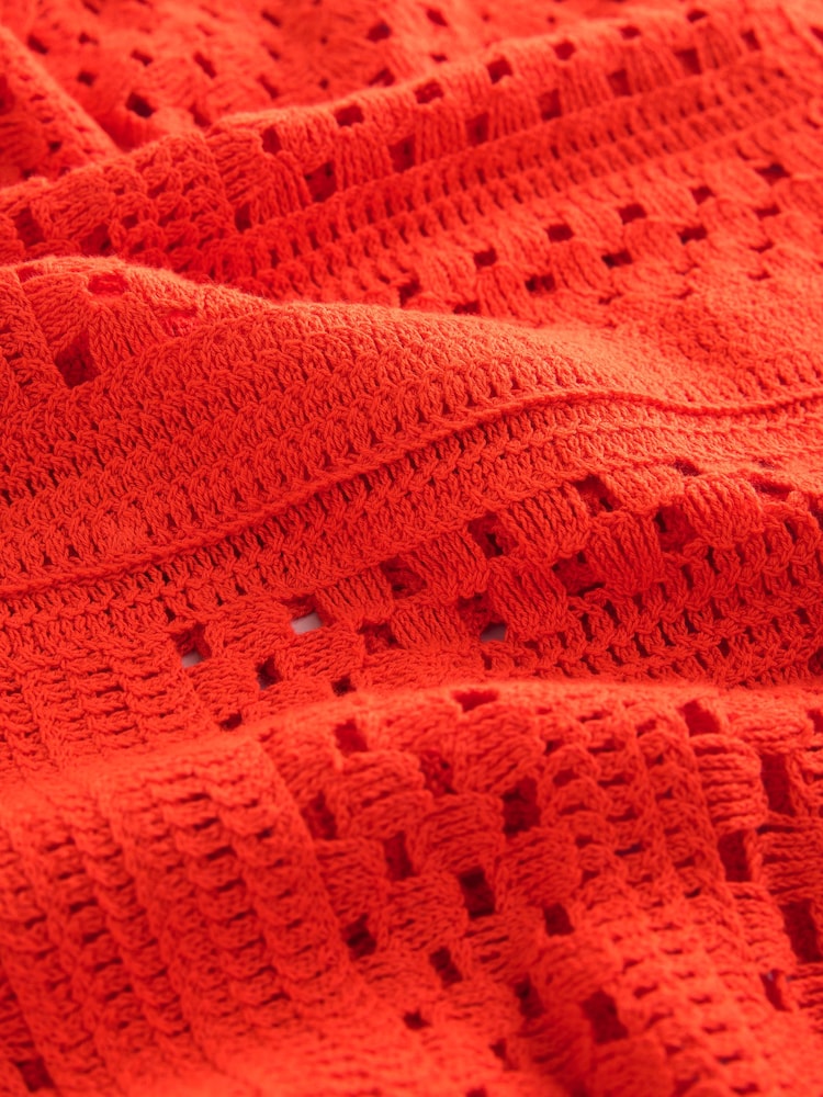 Red Bright Short Sleeve Crochet Crew Neck T-Shirt - Image 8 of 8