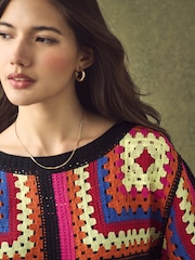 Bright Multi Short Sleeve Crochet Crew Neck T-Shirt - Image 5 of 8