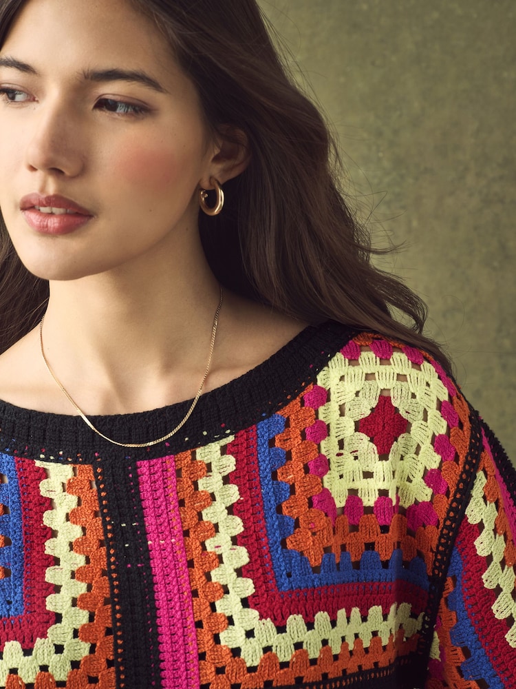 Bright Multi Short Sleeve Crochet Crew Neck T-Shirt - Image 5 of 8
