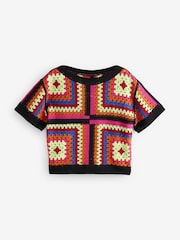 Bright Multi Short Sleeve Crochet Crew Neck T-Shirt - Image 6 of 8