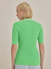 Green Bright Gingham Collared Polo Knitted 100% Cotton Jumper - Image 3 of 7
