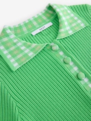 Green Bright Gingham Collared Polo Knitted 100% Cotton Jumper - Image 7 of 7
