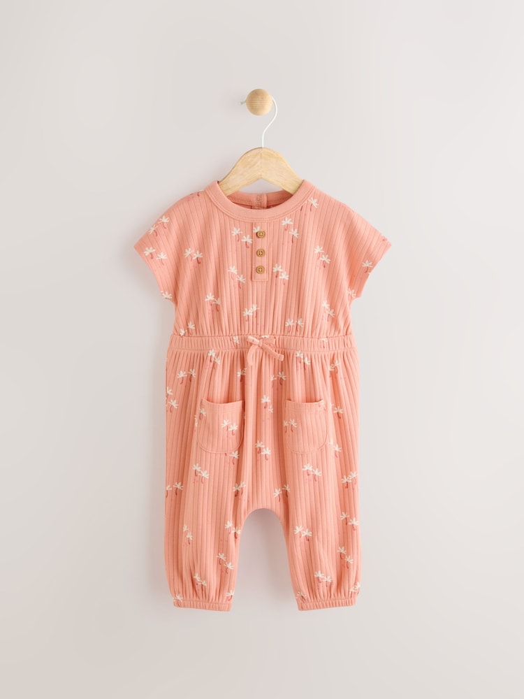 Rust Brown Floral Print Jersey Baby Romper (0mths-3yrs) - Image 1 of 6