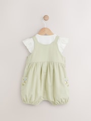 Sage Green Embroidered Floral Short Sleeve 100% Cotton Bodysuit And Leg Baby Dungaree Set (0mths-2yrs) - Image 3 of 6