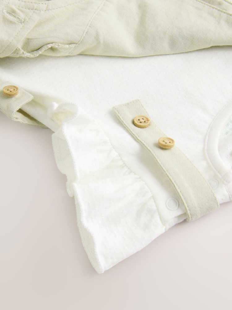 Verde salvie brodate Floral - Set Salopetă și Body din Bumbac cu Mânecă Scurtă pentru Bebeluși 100% (0luni-2ani) - Image 5 of 6