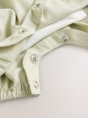 Sage Green Embroidered Floral Short Sleeve 100% Cotton Bodysuit And Leg Baby Dungaree Set (0mths-2yrs) - Image 6 of 6