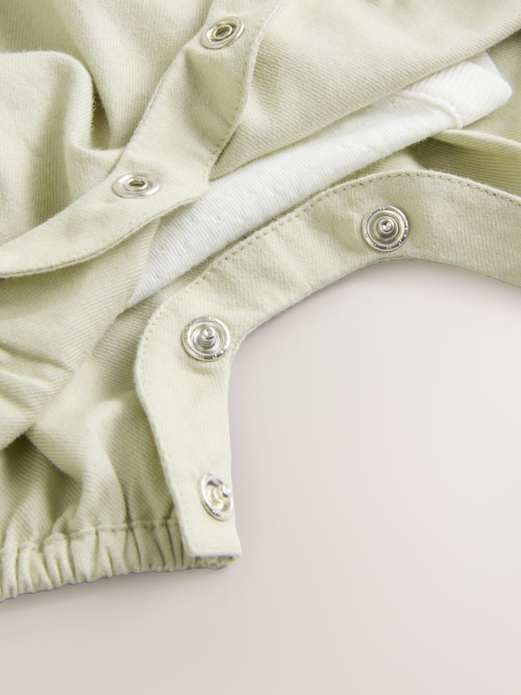 Sage Green Embroidered Floral Short Sleeve 100% Cotton Bodysuit And Leg Baby Dungaree Set (0mths-2yrs) - Image 6 of 6