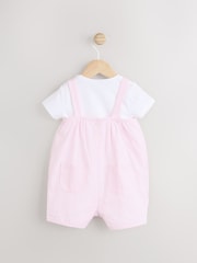 Pink Bunny Face Short Sleeve 100% Cotton Bodysuit And Leg Baby Dungaree Set (0mths-2yrs) - Image 3 of 7