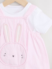 Pink Bunny Face Short Sleeve 100% Cotton Bodysuit And Leg Baby Dungaree Set (0mths-2yrs) - Image 6 of 7