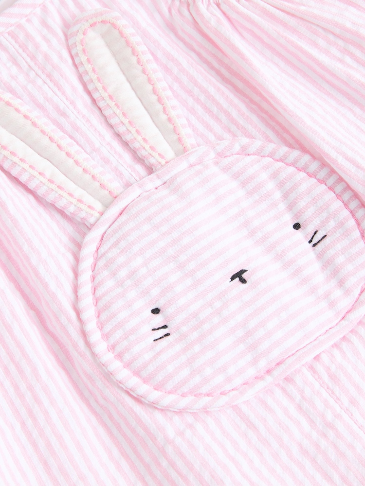 Pink Bunny Face Short Sleeve 100% Cotton Bodysuit And Leg Baby Dungaree Set (0mths-2yrs) - Image 7 of 7