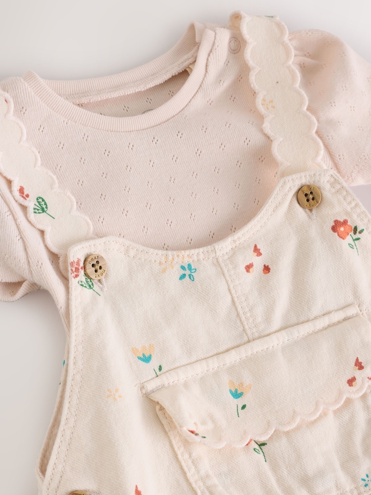 White Floral Baby Short Sleeve Bodysuit and Dungarees Set (0mths-2yrs) - Image 10 of 14