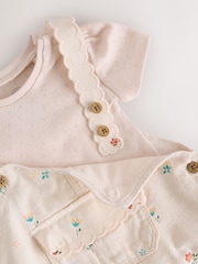 White Floral Baby Short Sleeve Bodysuit and Dungarees Set (0mths-2yrs) - Image 11 of 14