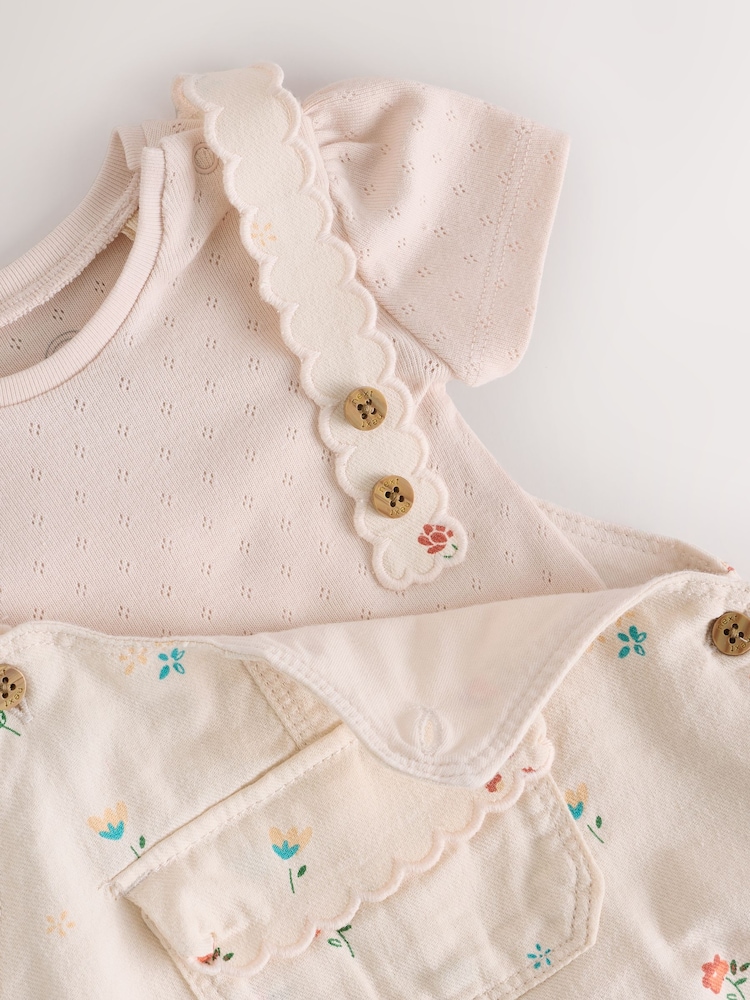 White Floral Baby Short Sleeve Bodysuit and Dungarees Set (0mths-2yrs) - Image 11 of 14