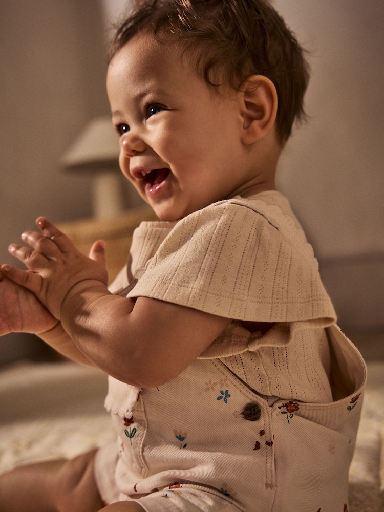 White Floral Baby Short Sleeve Bodysuit and Dungarees Set (0mths-2yrs) - Image 5 of 14
