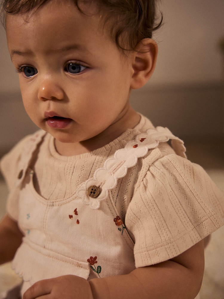 White Floral Baby Short Sleeve Bodysuit and Dungarees Set (0mths-2yrs) - Image 6 of 14