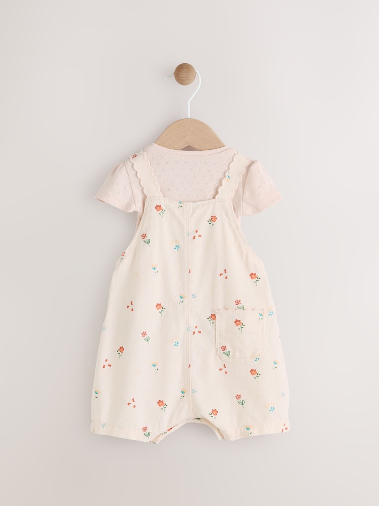 White Floral Baby Short Sleeve Bodysuit and Dungarees Set (0mths-2yrs) - Image 7 of 14