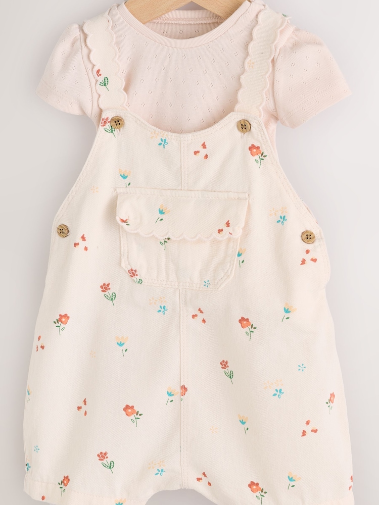 White Floral Baby Short Sleeve Bodysuit and Dungarees Set (0mths-2yrs) - Image 9 of 14
